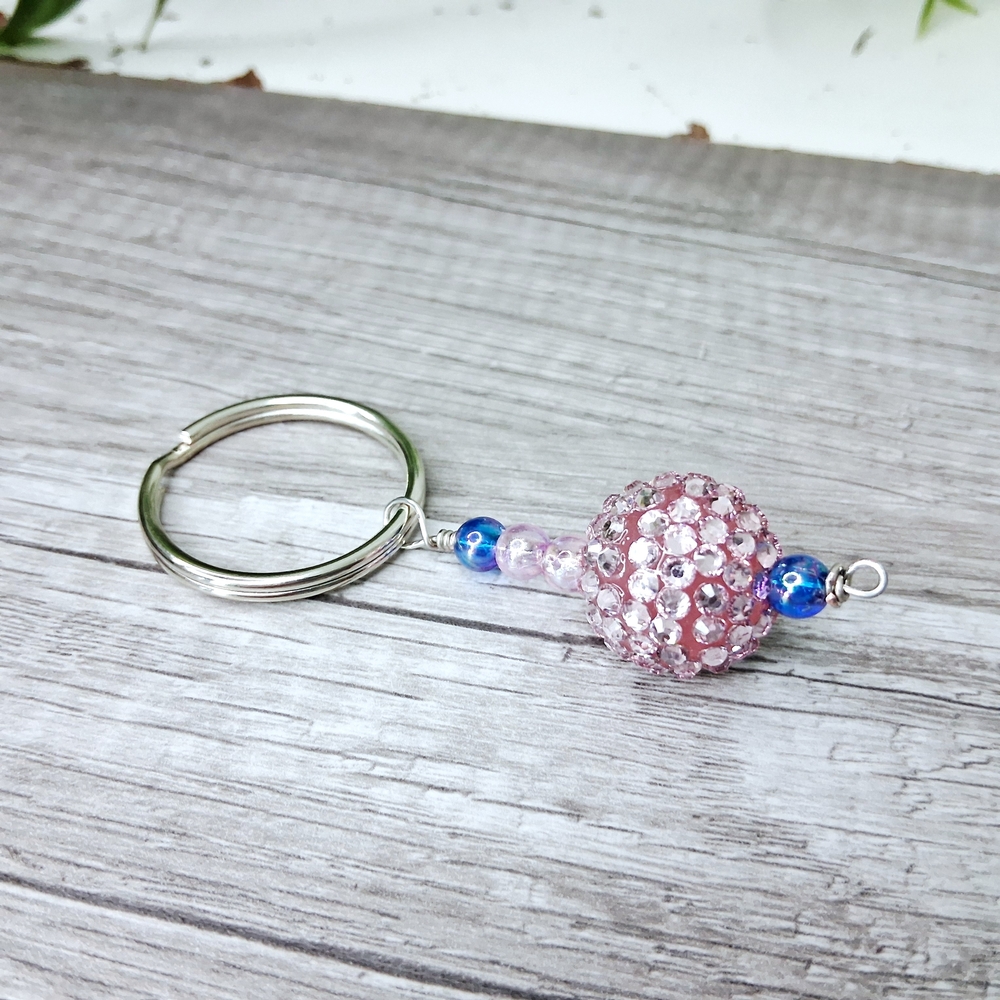 2/$10 Pink and Blue Beaded Key Holder, Keychain, Key Ring